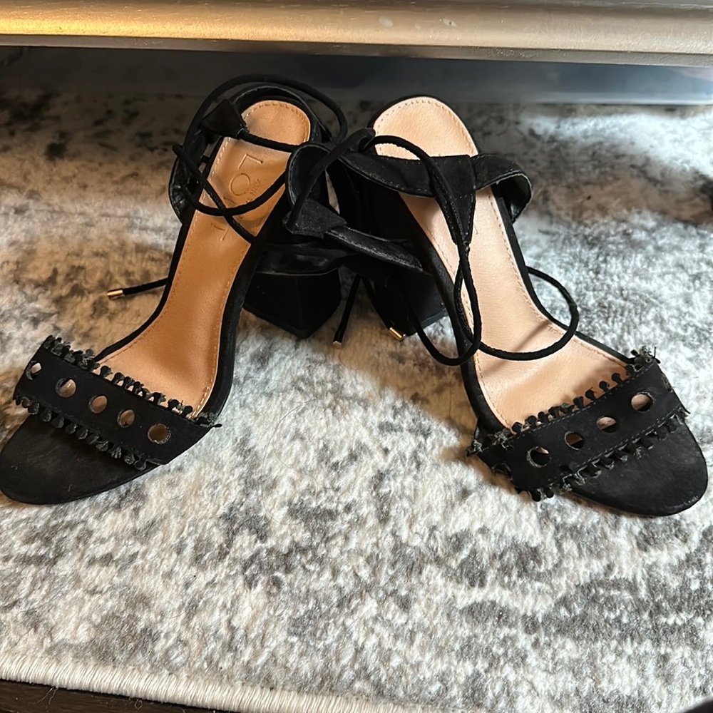 Black lace up block sandal